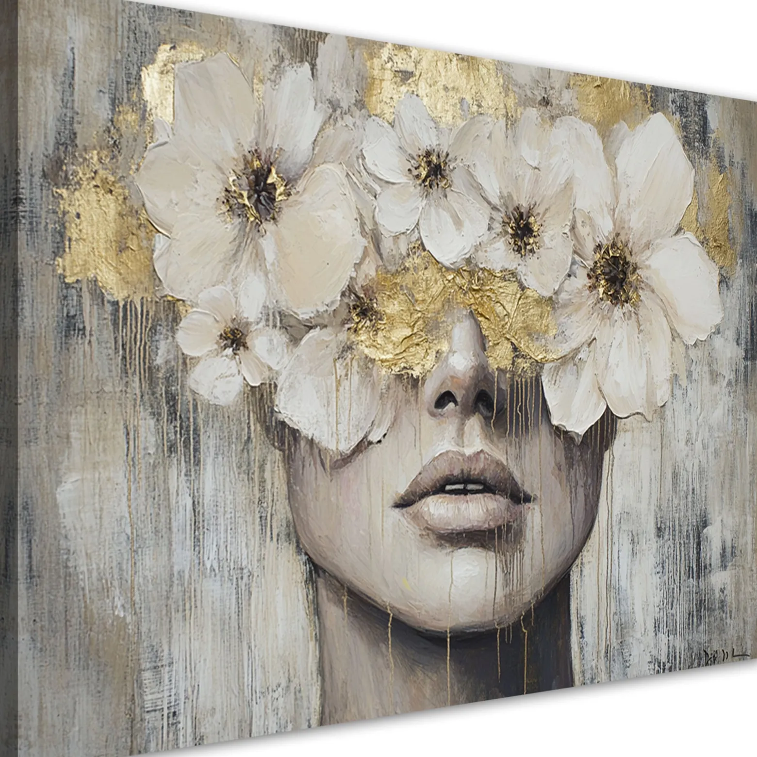 Feeby Obraz na płótnie, Kobieta Kwiaty Złoty Beżowy 60x40