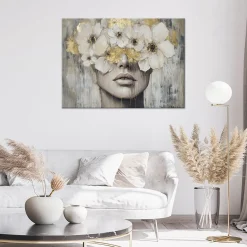 Feeby Obraz na płótnie, Kobieta Kwiaty Złoty Beżowy 60x40