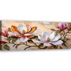 Feeby Obraz na płótnie, Magnolie Gałązka Kwiaty Rośliny Marmur 90x30