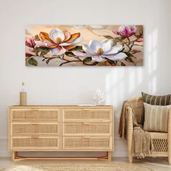 Feeby Obraz na płótnie, Magnolie Gałązka Kwiaty Rośliny Marmur 90x30