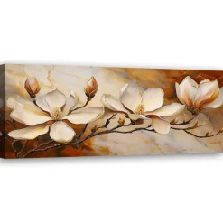 Feeby Obraz na płótnie, Magnolie Glamour Gałązka Marmur 90x30