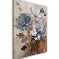 Feeby Obraz na płótnie, Malowany Kwiat Szary Beżowy 60x90