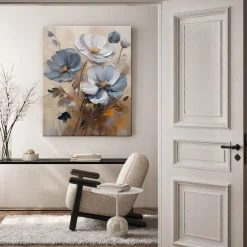 Feeby Obraz na płótnie, Malowany Kwiat Szary Beżowy 60x90