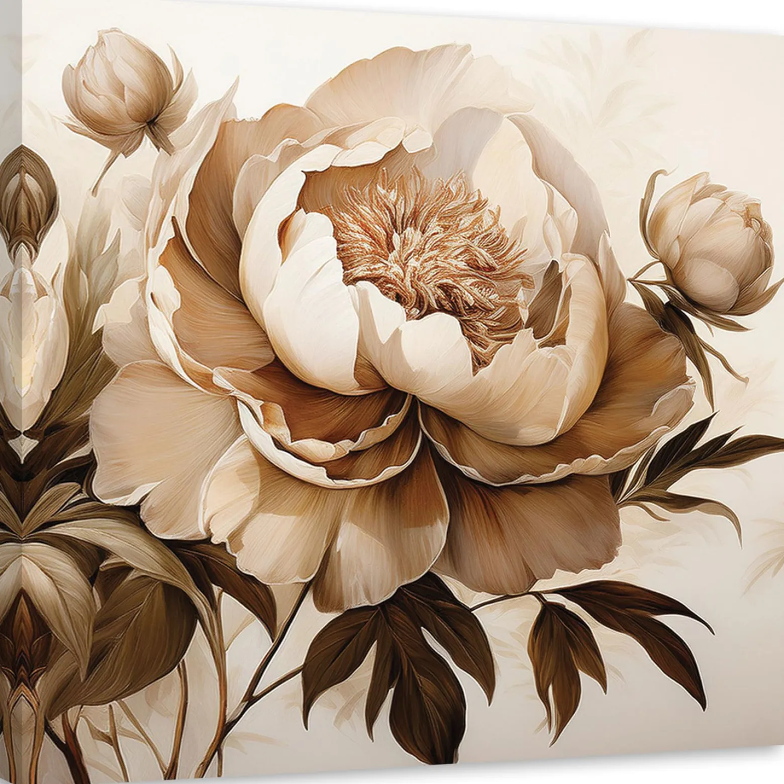 Feeby Obraz na płótnie, Piwonie Peonie Kwiaty w Beżu 30x30