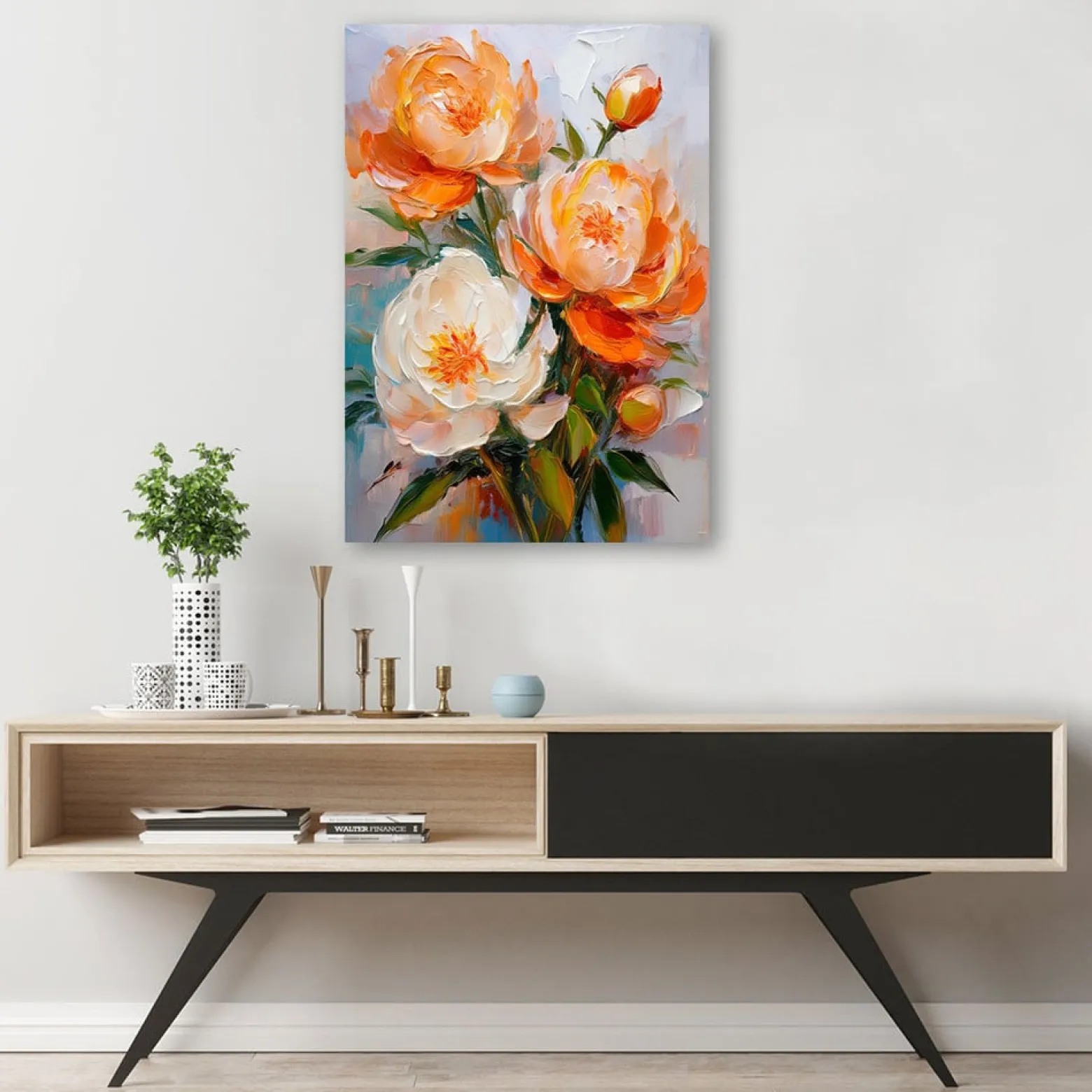 Feeby Obraz na płótnie, Pomarańczowe kwiaty Piwonii Malowane 40x60