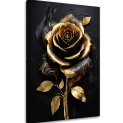 Feeby Obraz na płótnie, Róża Kwiat Złoto Czarny Glamour 40x60