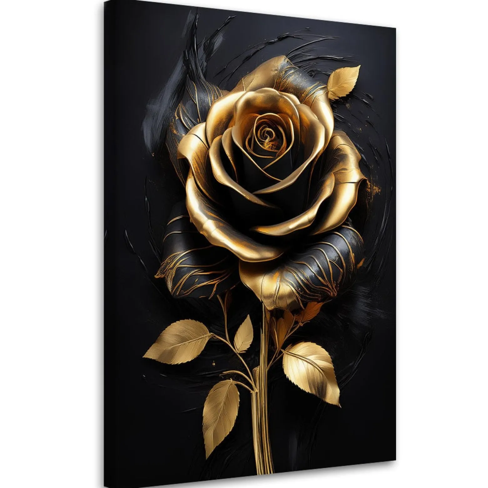 Feeby Obraz na płótnie, Róża Kwiat Złoto Czarny Glamour 40x60