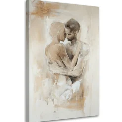 Feeby Obraz na płótnie, Romantyczna Para Akt Miłość Beżowy 40x60
