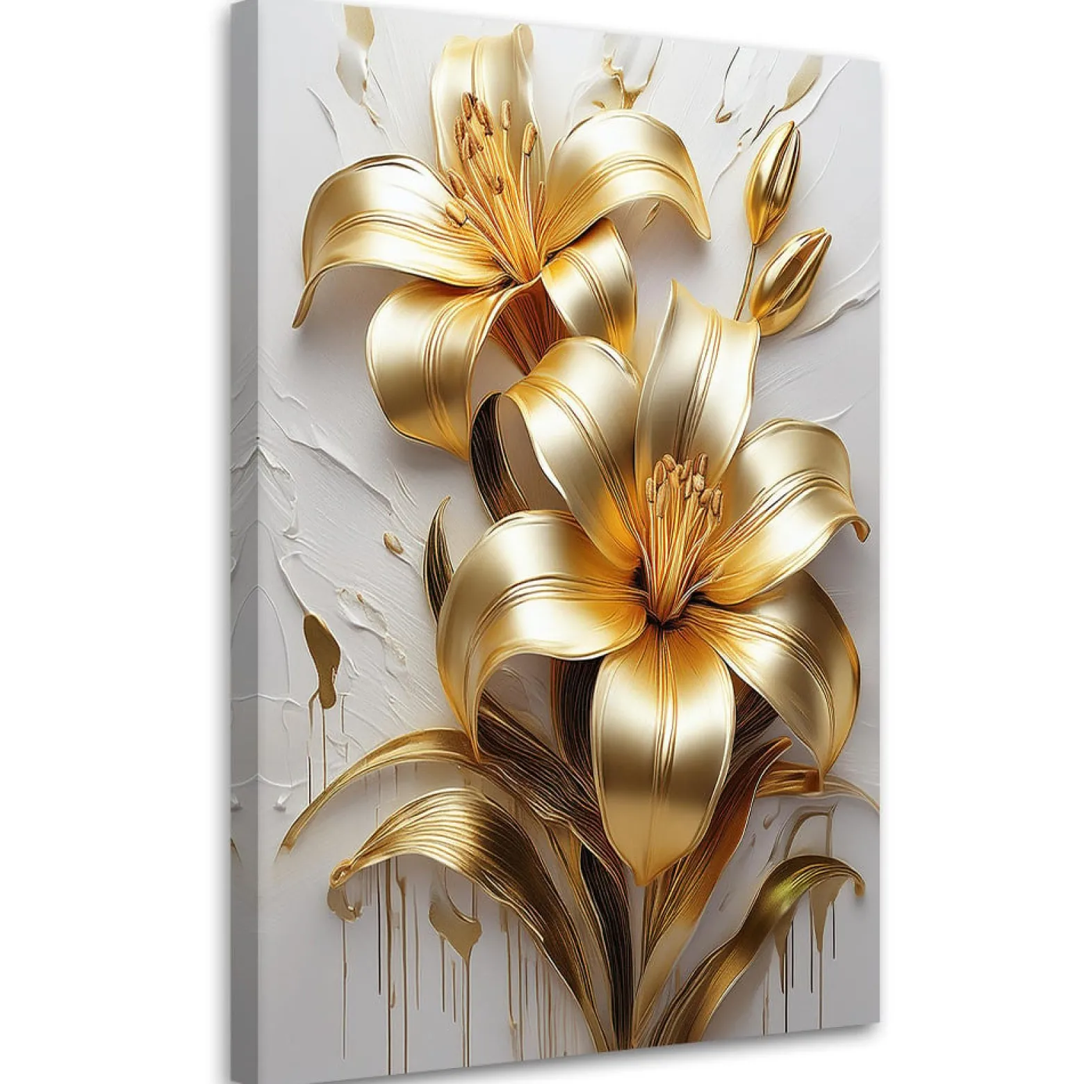 Feeby Obraz na płótnie, Złote Kwiaty Glamour Malowane 40x60