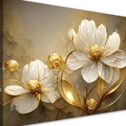 Feeby Obraz na płótnie, Złote kwiaty abstrakcja glamour 60x40