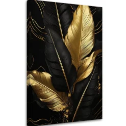 Feeby Obraz nowoczesny, Liście palmy czarno złote 60x90