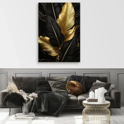 Feeby Obraz nowoczesny, Liście palmy czarno złote 60x90