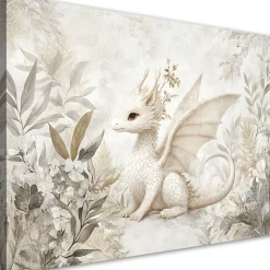 Feeby Obrazy dla dzieci do pokoju, Mały Smok Kwiaty Rośłiny 60x40