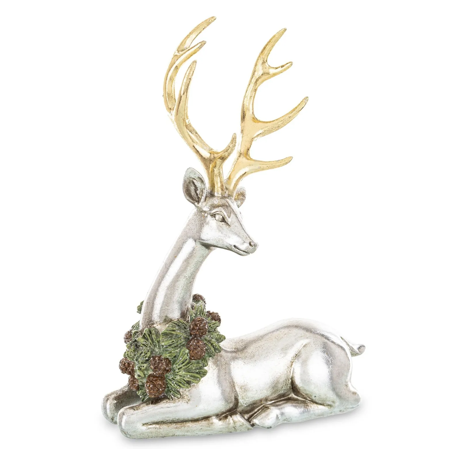 Figurka - renifer 22x16 cm leżący ze złotym porożem
