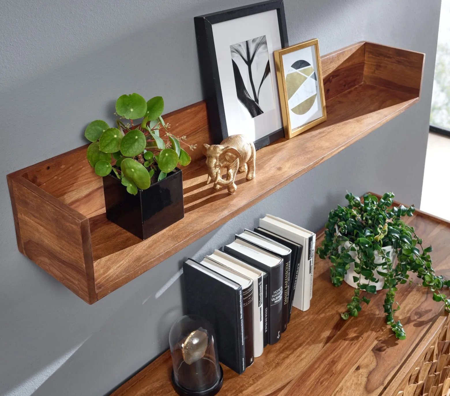 FineBuy Półka ścienna drewno brązowy 120 cm