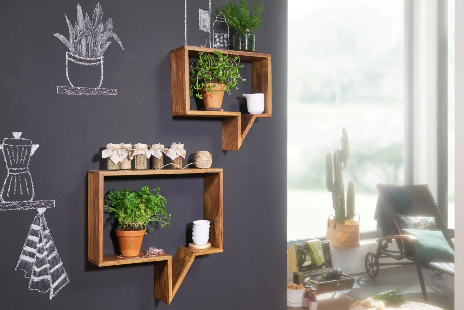 FineBuy Półka ścienna drewno brązowy 50 cm