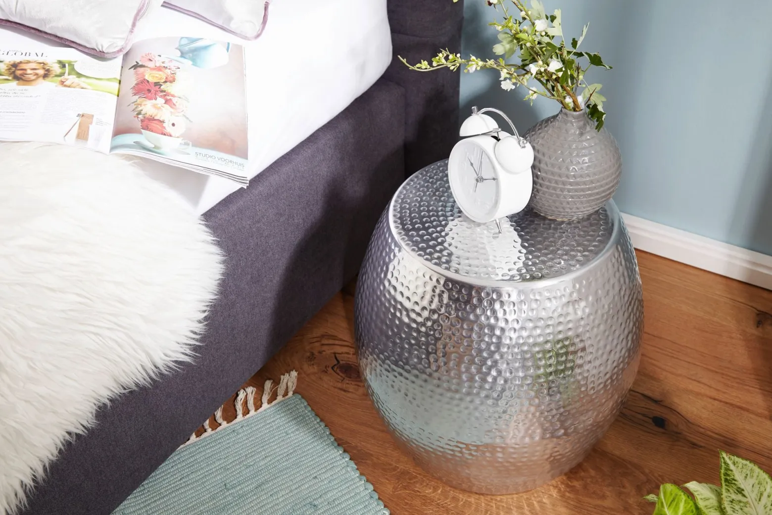 FineBuy Stolik boczny metal srebrny