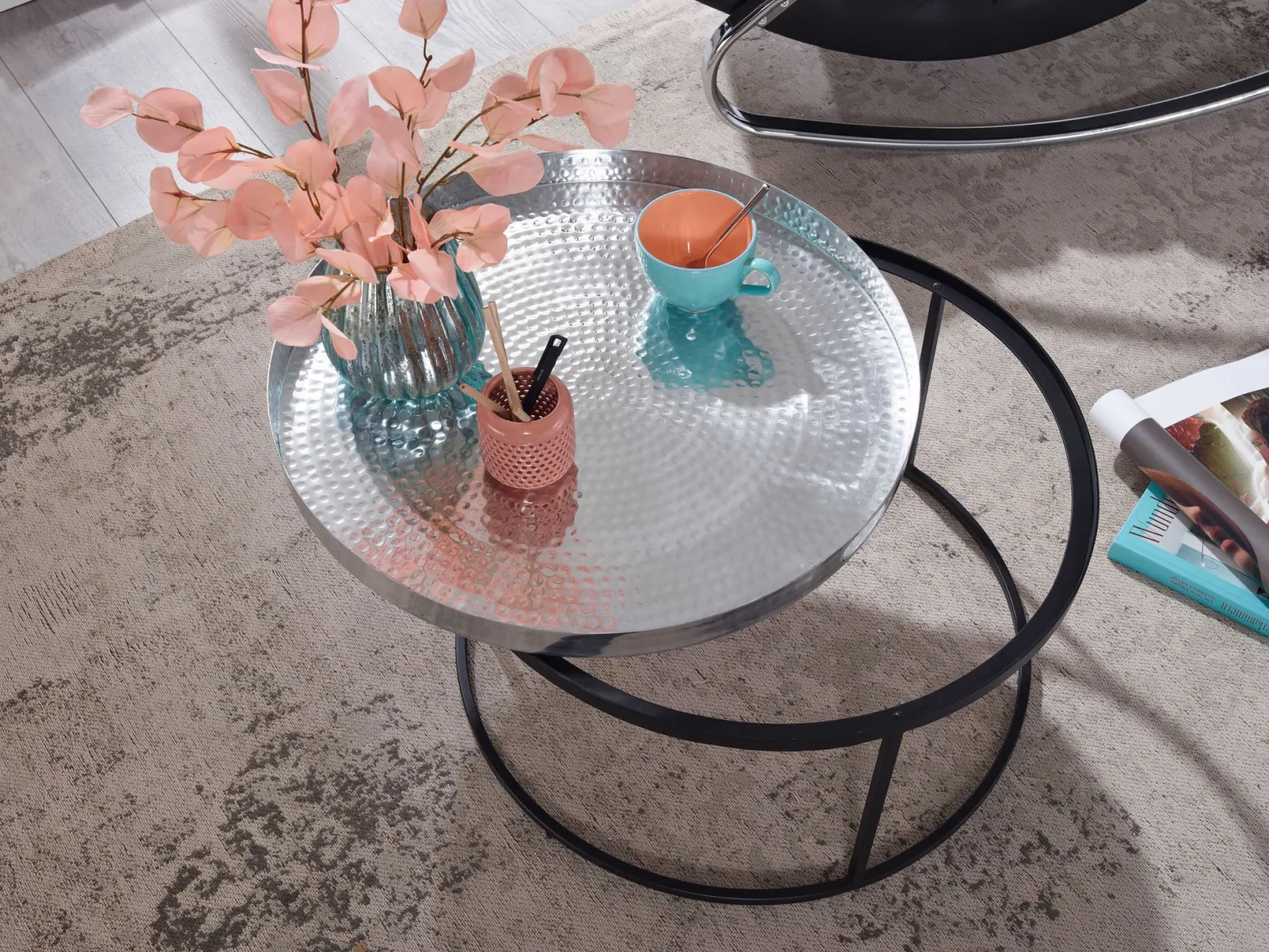 FineBuy Stolik kawowy metal srebrny