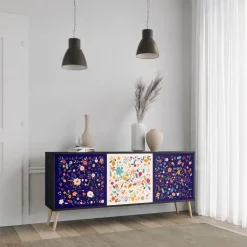 FLORAL COMBINATION Komoda 3 drzwi Czarna-Bukowa skośna