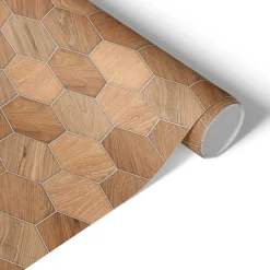 Folia meblowa Drewniane heksagony 50x100 Okleina samoprzylepna DIY