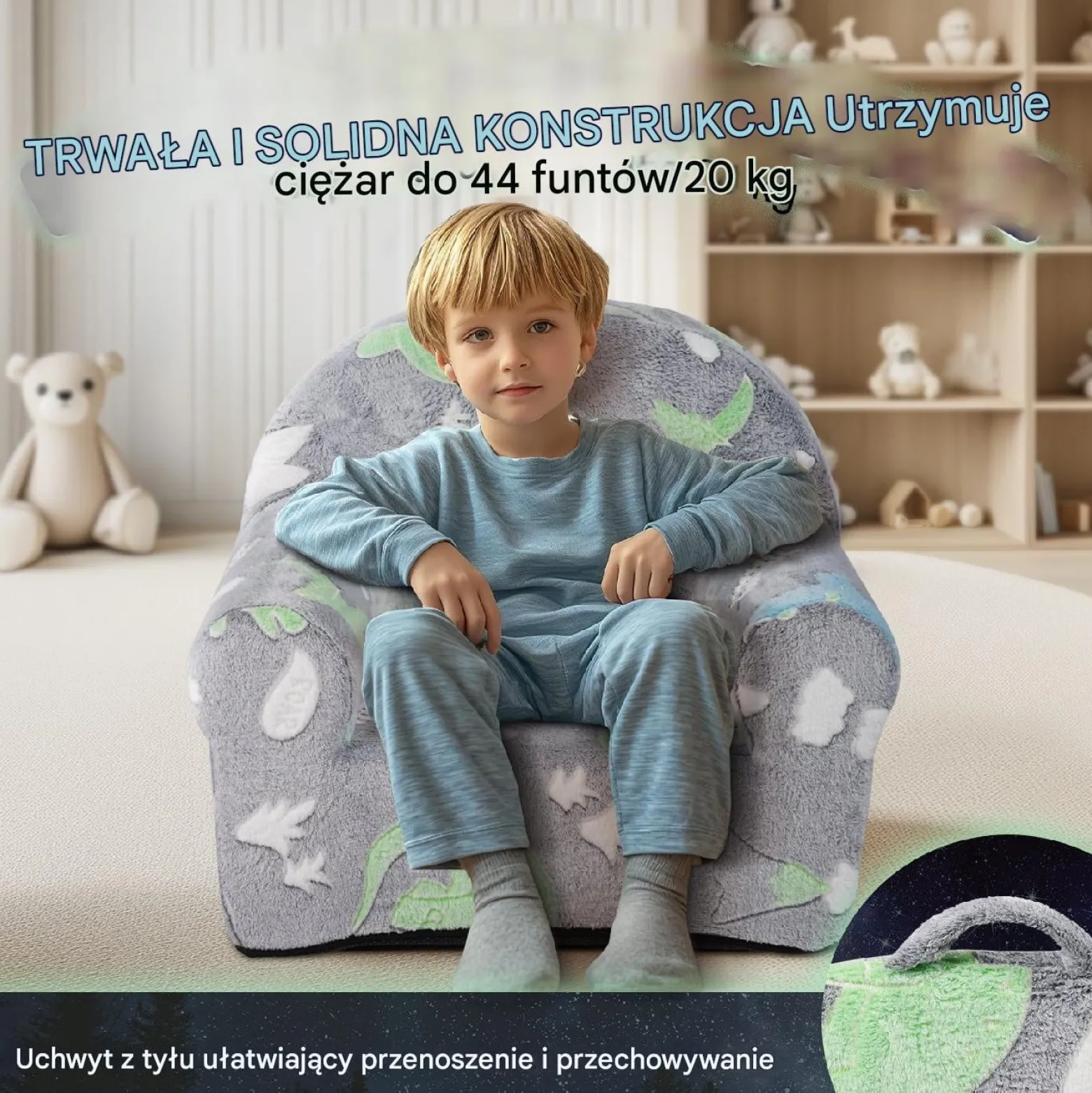 Fotel Dziecięcy Fotelik dla dzieci rozkładany fotel pluszowy pufa świecący