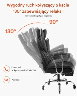 Fotel managerski biurowy czarny z podnóżkiem – regulowane podłokietniki