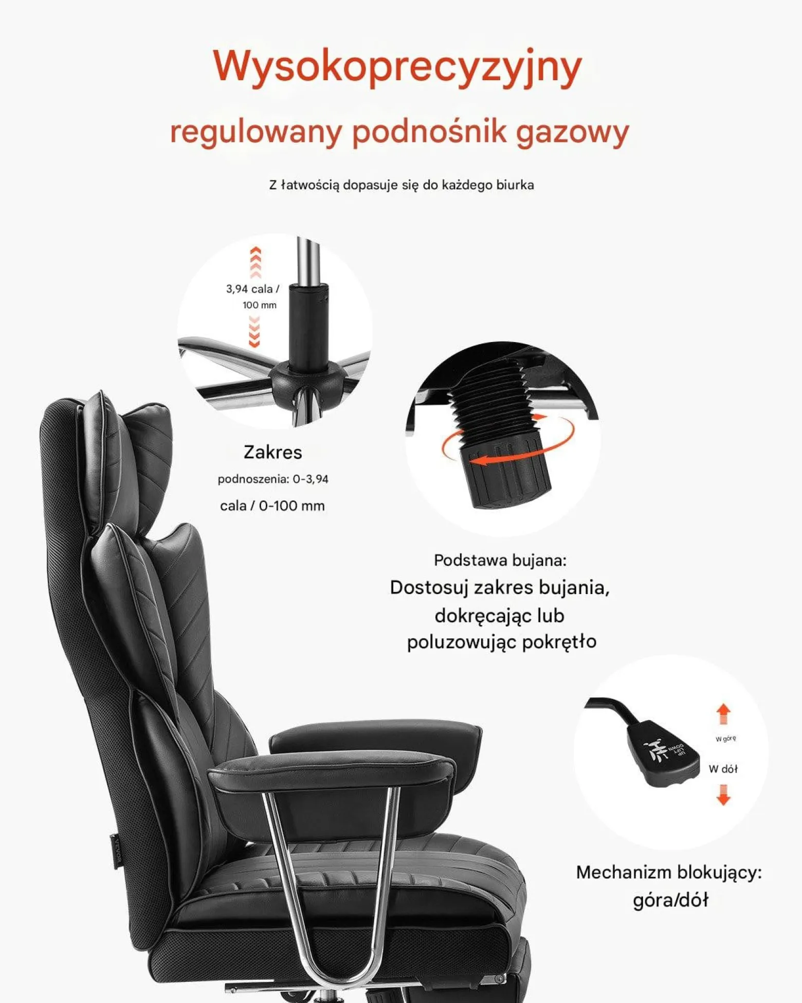 Fotel managerski biurowy czarny z podnóżkiem – regulowane podłokietniki