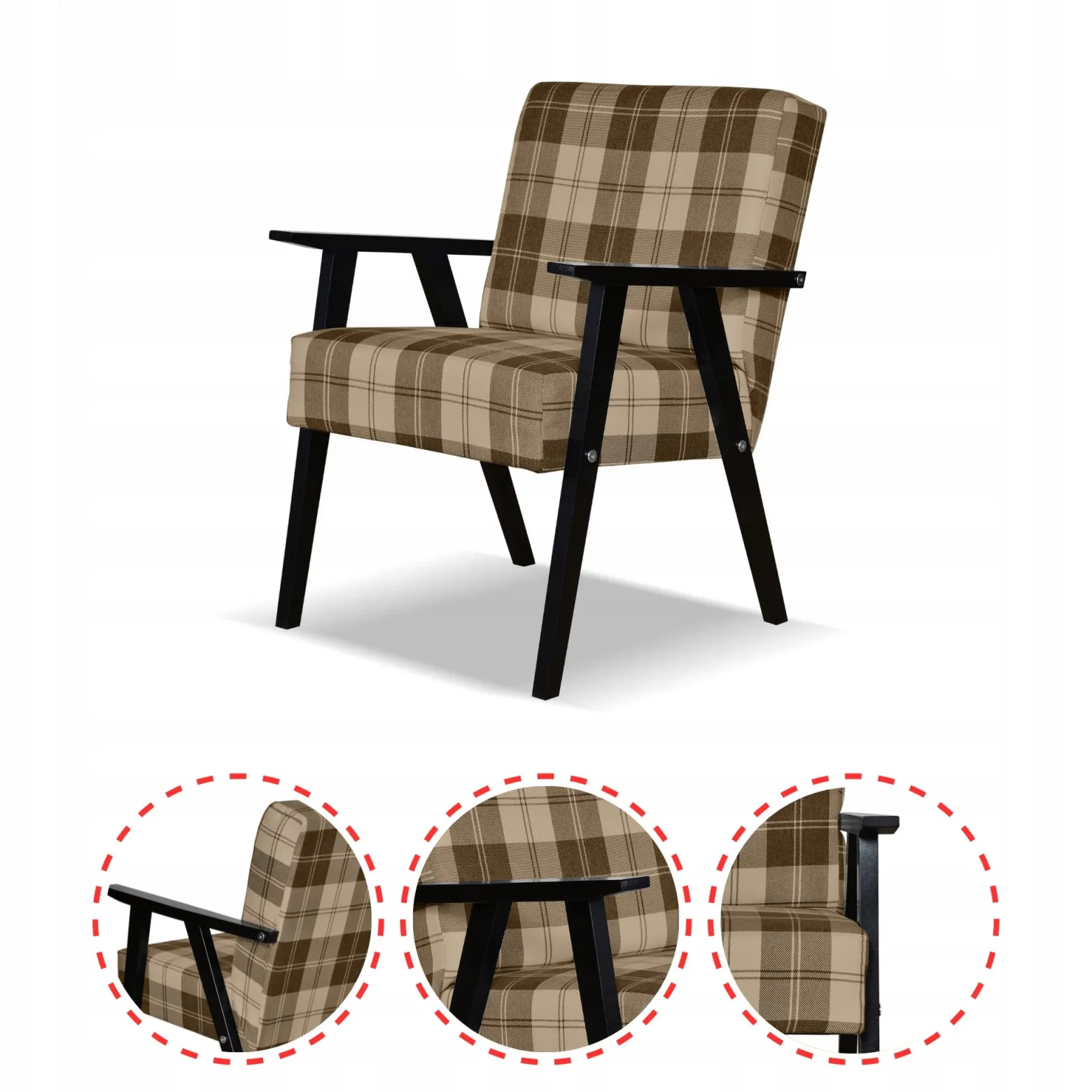 Fotel PRL zestaw retro vintage SOLER Family Meble krata brązowo - beżowa