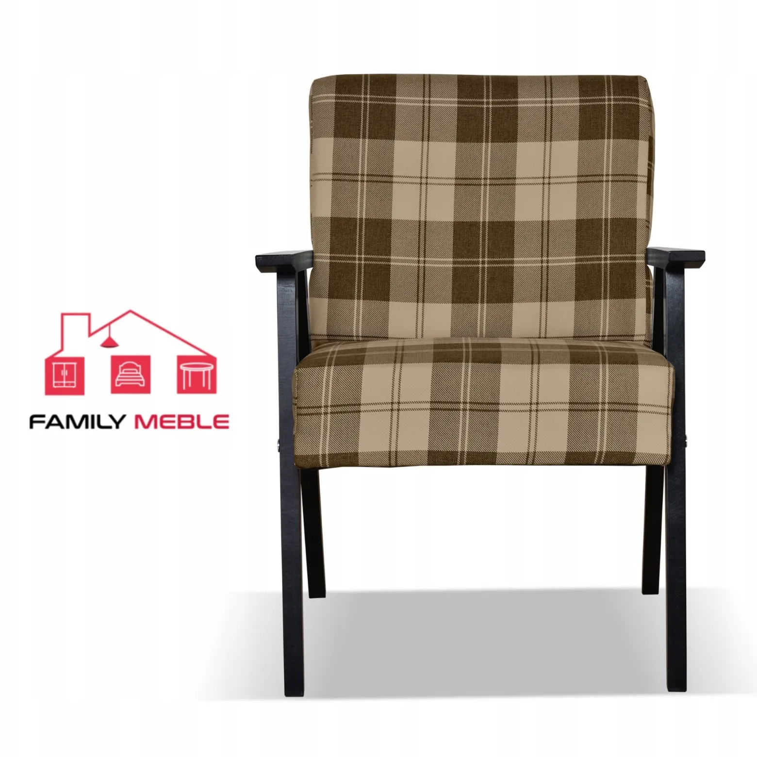 Fotel PRL zestaw retro vintage SOLER Family Meble krata brązowo - beżowa