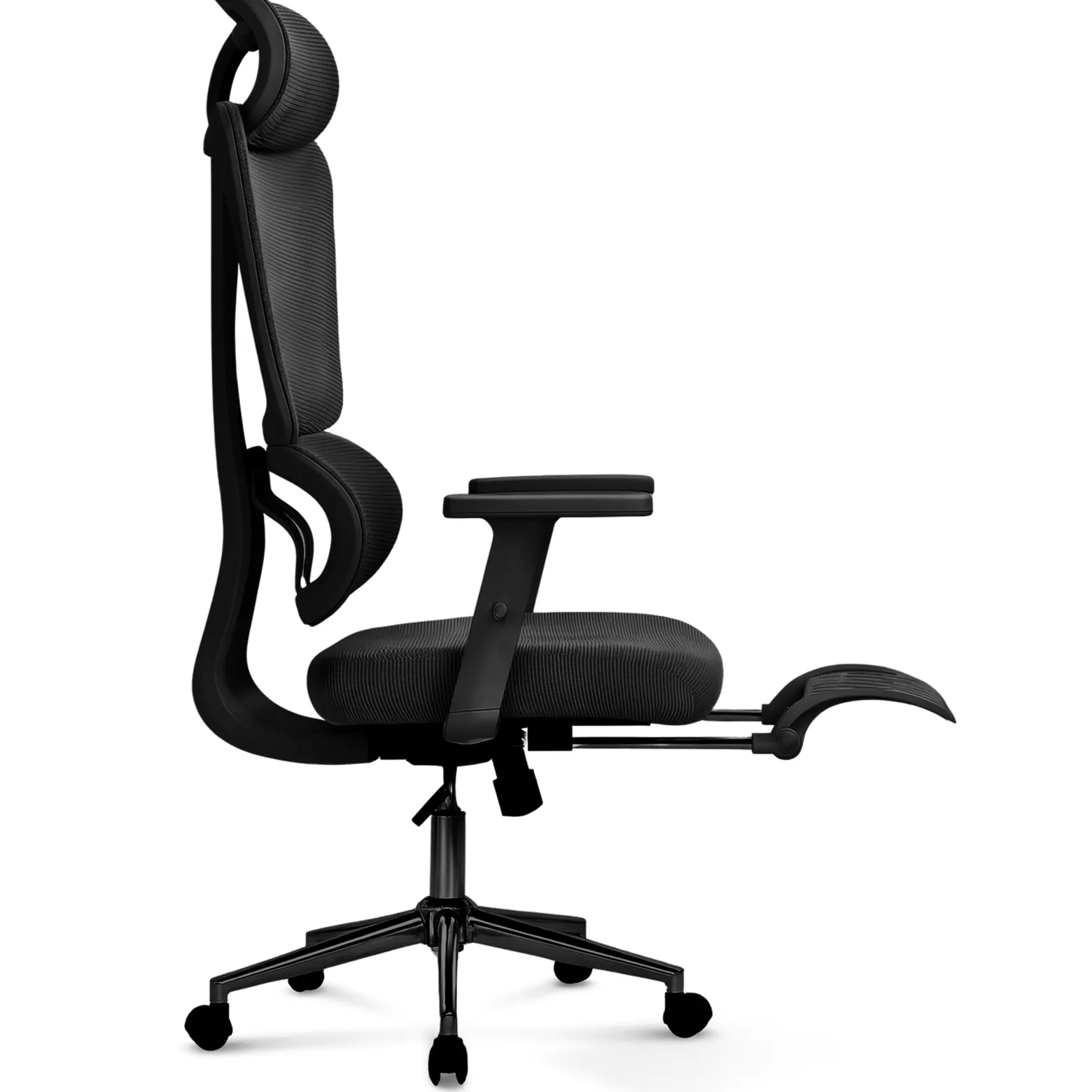 Fotel biurowy ergonomiczny krzesło zagłówek regulacja podnóżek KB107 czarny