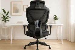 Fotel biurowy ergonomiczny krzesło zagłówek regulacja podnóżek KB107 czarny