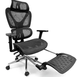 Fotel biurowy ergonomiczny krzesło zagłówek regulacja podnóżek KB106 czarny