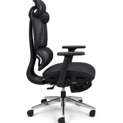Fotel biurowy ergonomiczny krzesło zagłówek regulacja podnóżek KB106 czarny