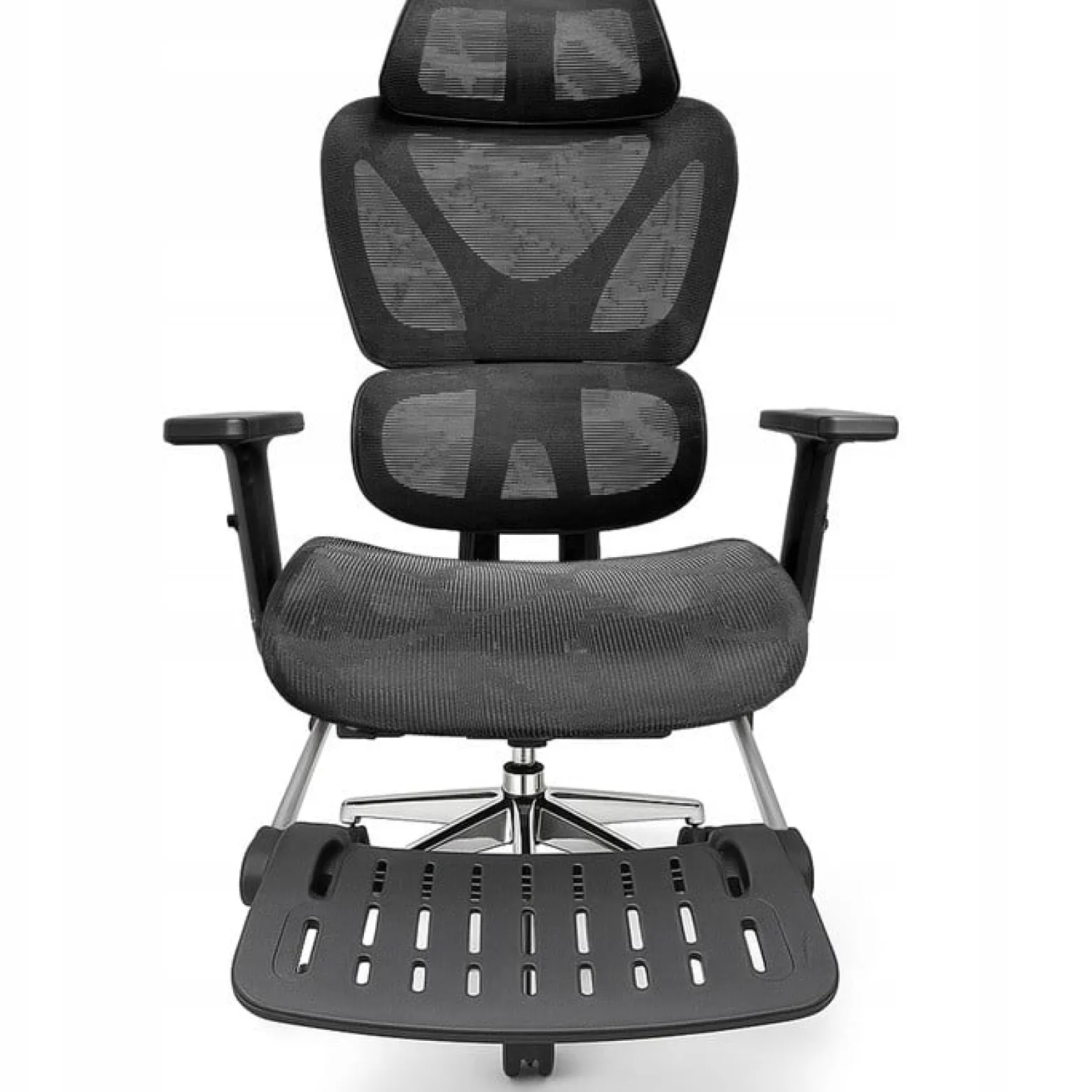 Fotel biurowy ergonomiczny krzesło zagłówek regulacja podnóżek KB106 czarny
