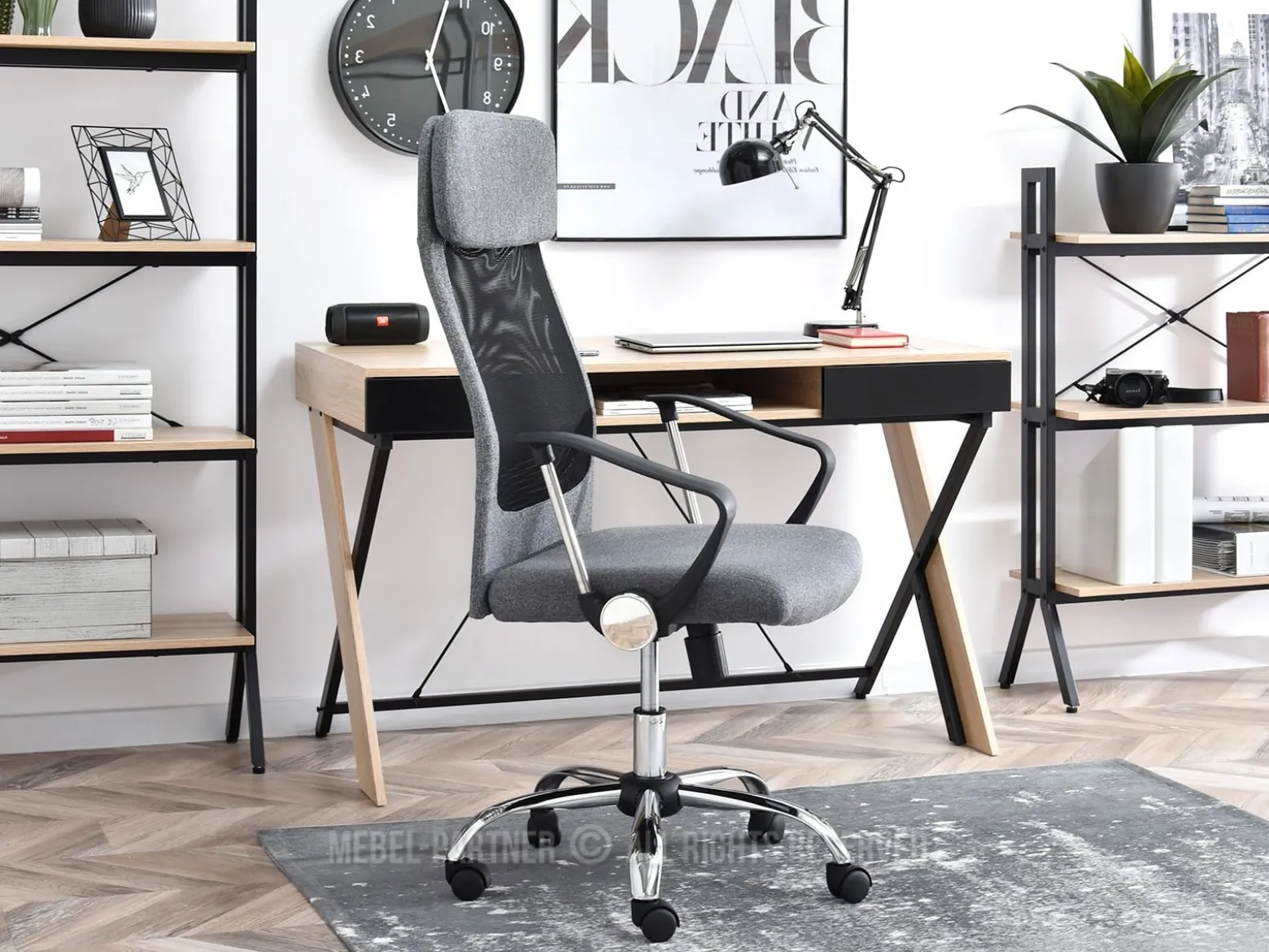 Fotel-Biurowy Kobe Szary Mesh, Podstawa Chrom