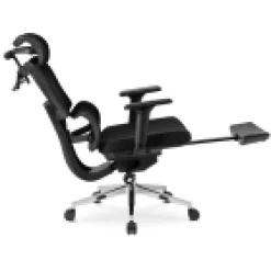 Fotel Biurowy Krzesło Obrotowe Ergonomiczny z Podnóżkiem Czarny DELSIN