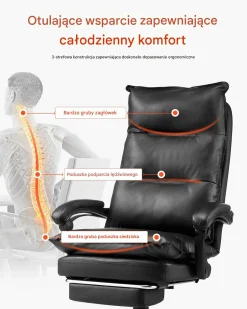 Fotel biurowy managerski z podnóżkiem i poduszką lędźwiową czarny