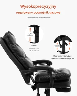Fotel biurowy managerski z podnóżkiem i poduszką lędźwiową czarny