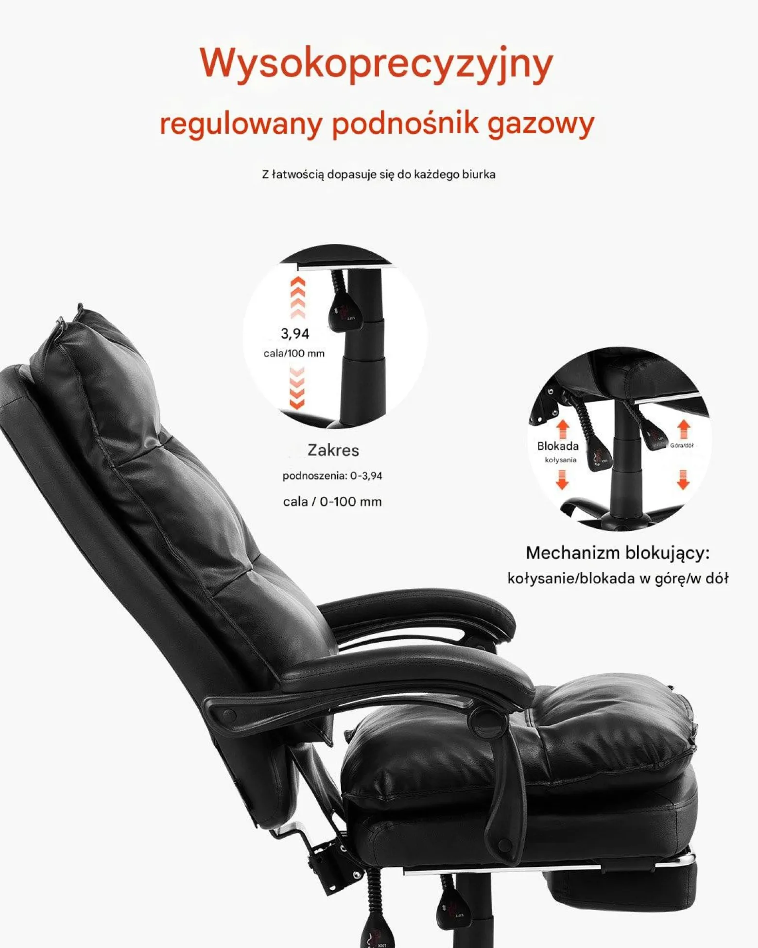 Fotel biurowy managerski z podnóżkiem i poduszką lędźwiową czarny