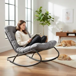 Fotel Bujany VIBE Ogrodowy z Poduszką Stalowy Czarny Szary 115 Cm