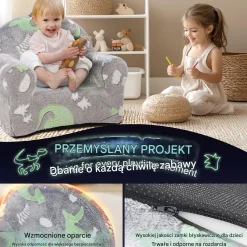 Fotel Dziecięcy Fotelik dla dzieci rozkładany fotel pluszowy pufa świecący