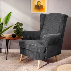 Fotel FOSSBY FASO sztruksowy szary 86x85x108 cm HOMLA