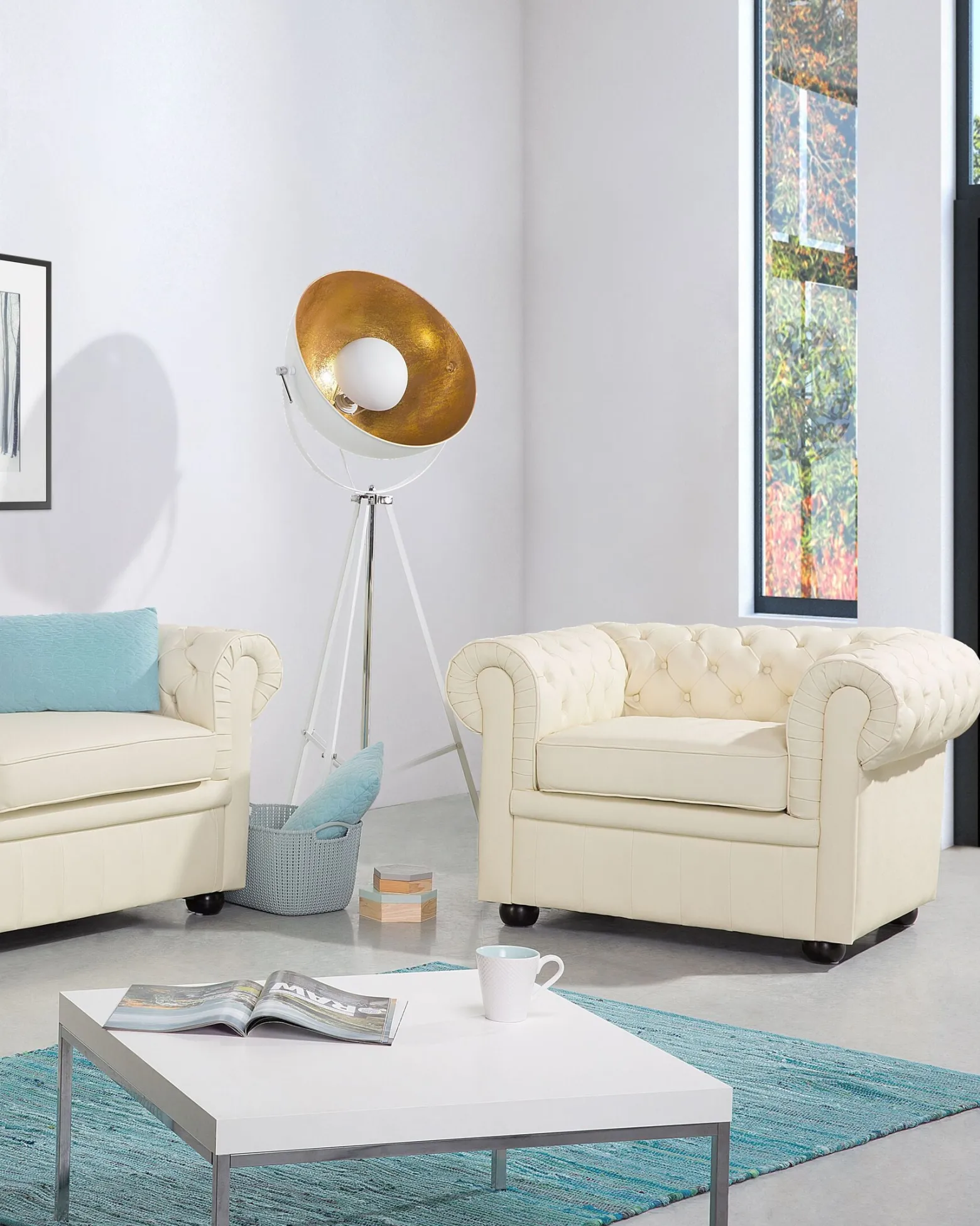 Fotel krzesło chesterfield skóra kremowy