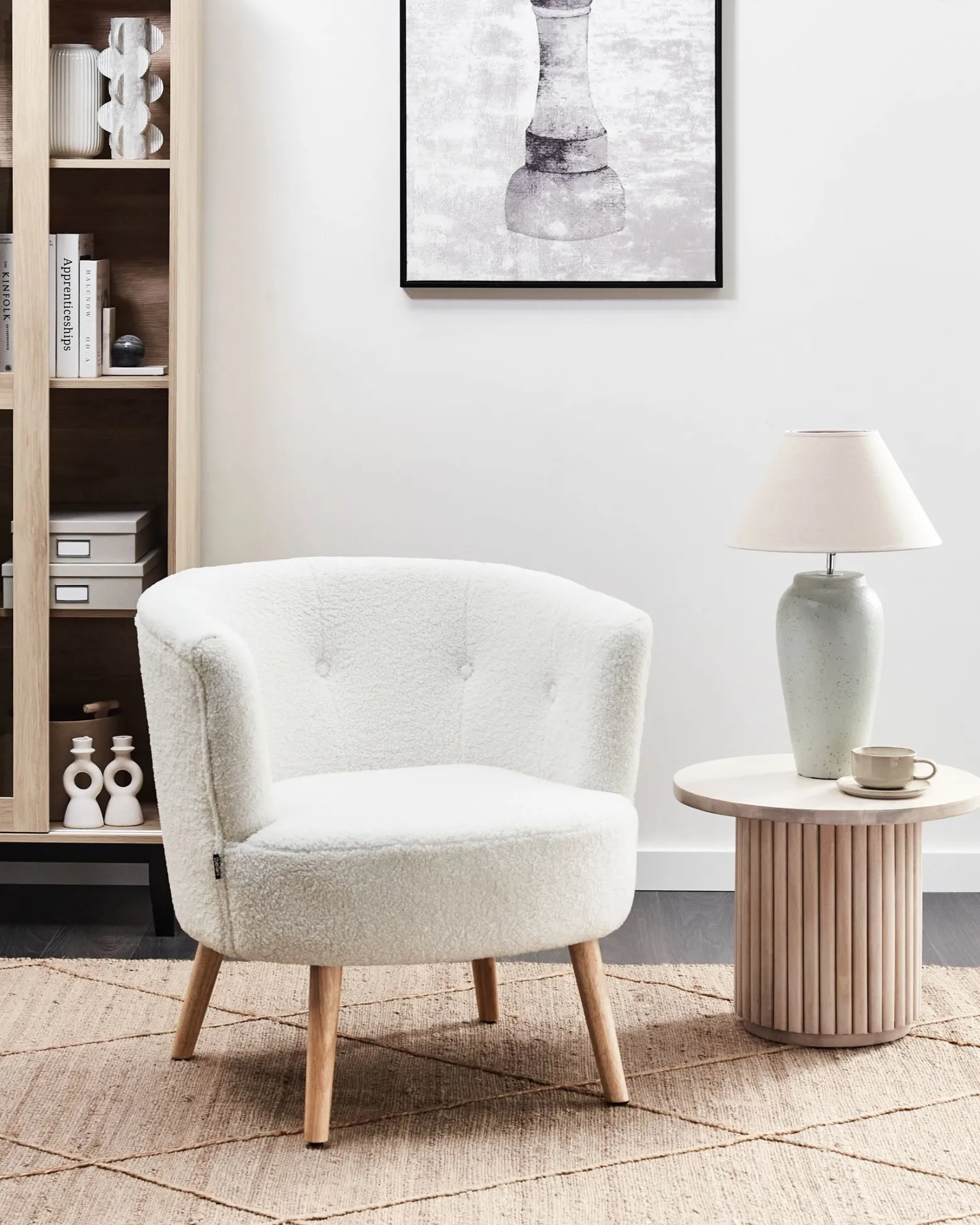 Fotel krzesło pikowany retro boucle biały