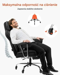 Fotel managerski biurowy czarny z podnóżkiem – regulowane podłokietniki