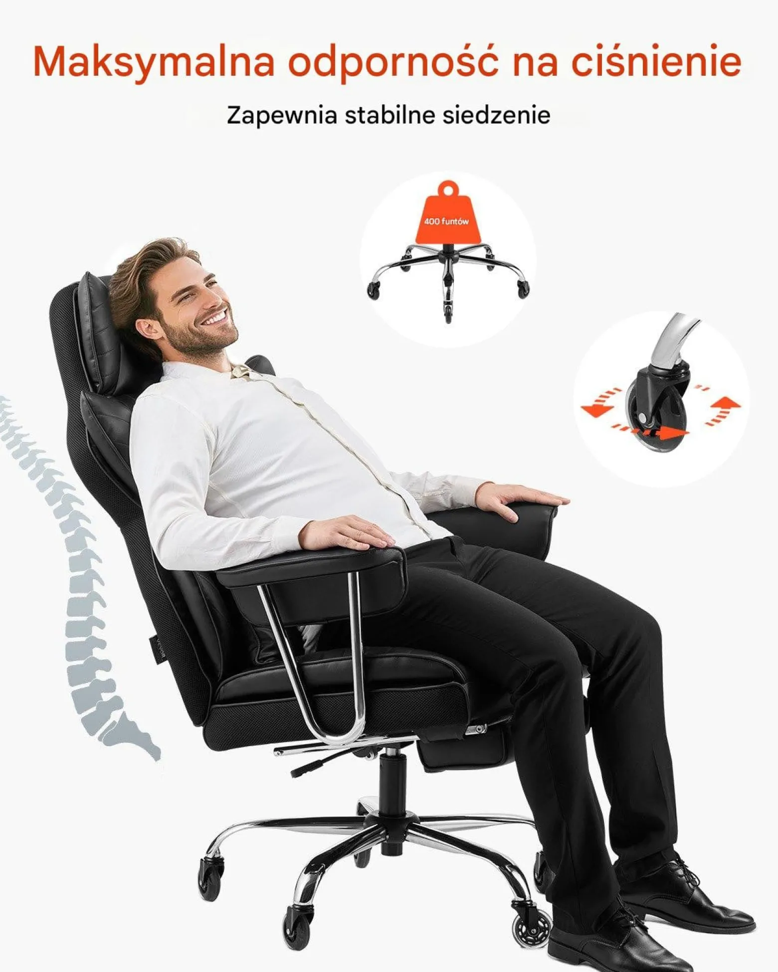Fotel managerski biurowy czarny z podnóżkiem – regulowane podłokietniki