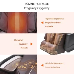 Fotel masujący 3D Shiatsu SL-Track z podgrzewaniem i głośnikiem, relaks