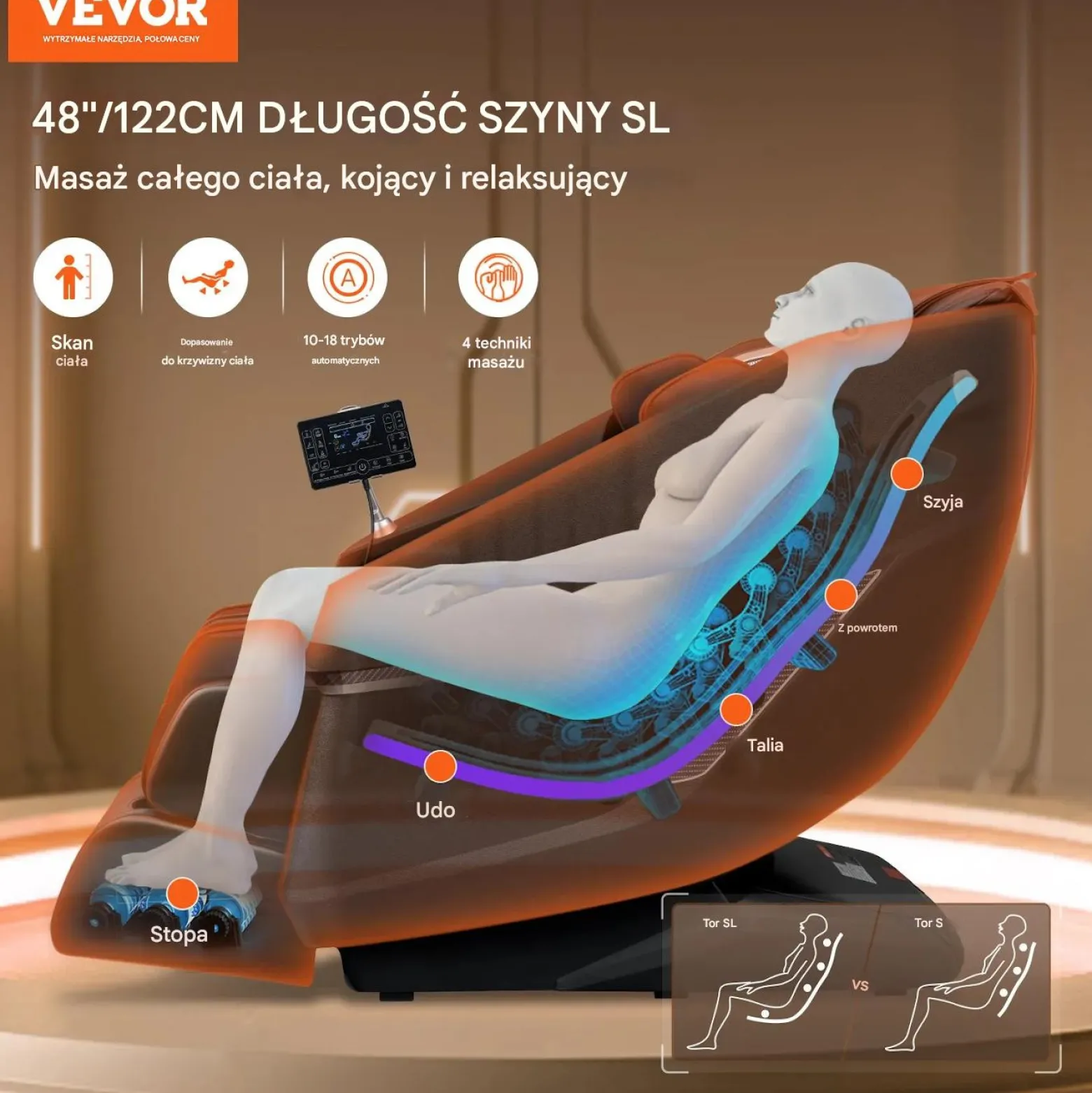 Fotel masujący 3D Shiatsu SL-Track z podgrzewaniem i głośnikiem, relaks