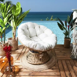 Fotel obrotowy Cancun pleciony okrągłe siedzisko z poduszką