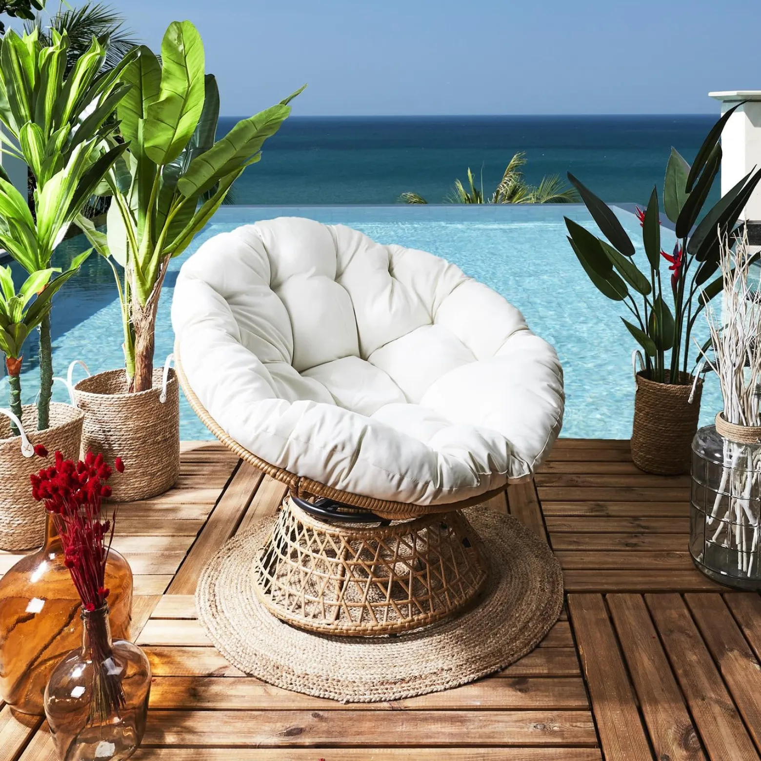 Fotel obrotowy Cancun pleciony okrągłe siedzisko z poduszką